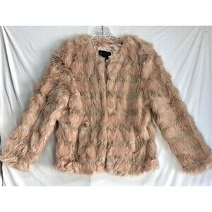 Live A Little Womens L Pink Faux Fur Coat Dopamine Whimsical Winter Fuzzy